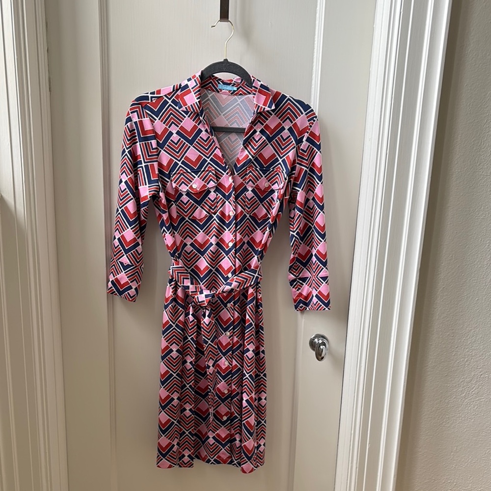 J. McLaughlin Pink and Black Geometric Dress
